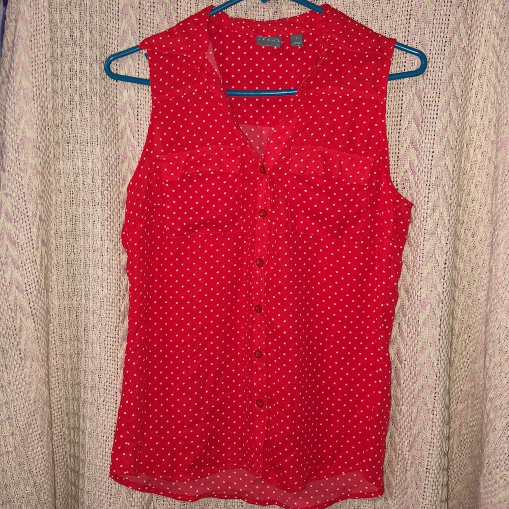 New York & Company Red shirt w/ white stars Size S